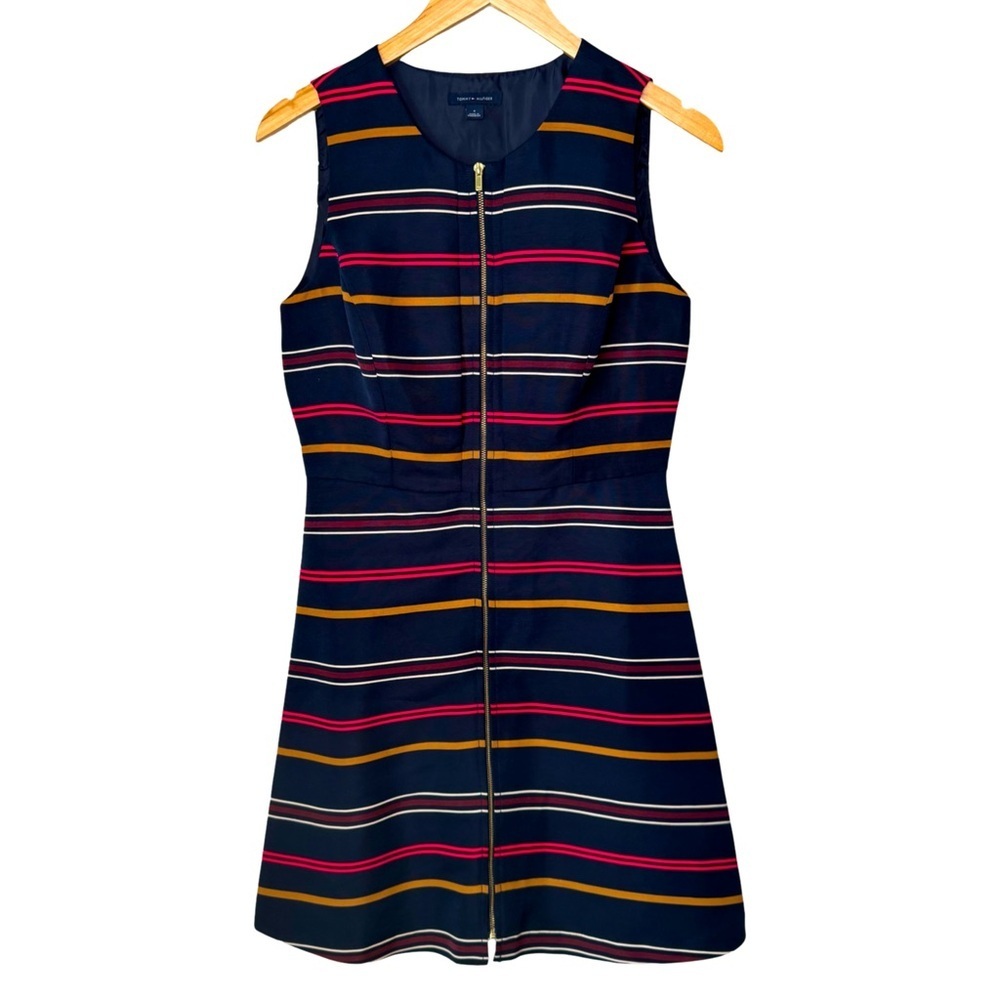 TOMMY HILFIGER Striped Zip Front A Line Dress Sleeveless Preppy Size 4